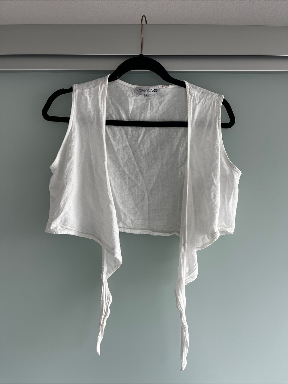 Linen White Sleeveless Tie-Front Cropped Vest
